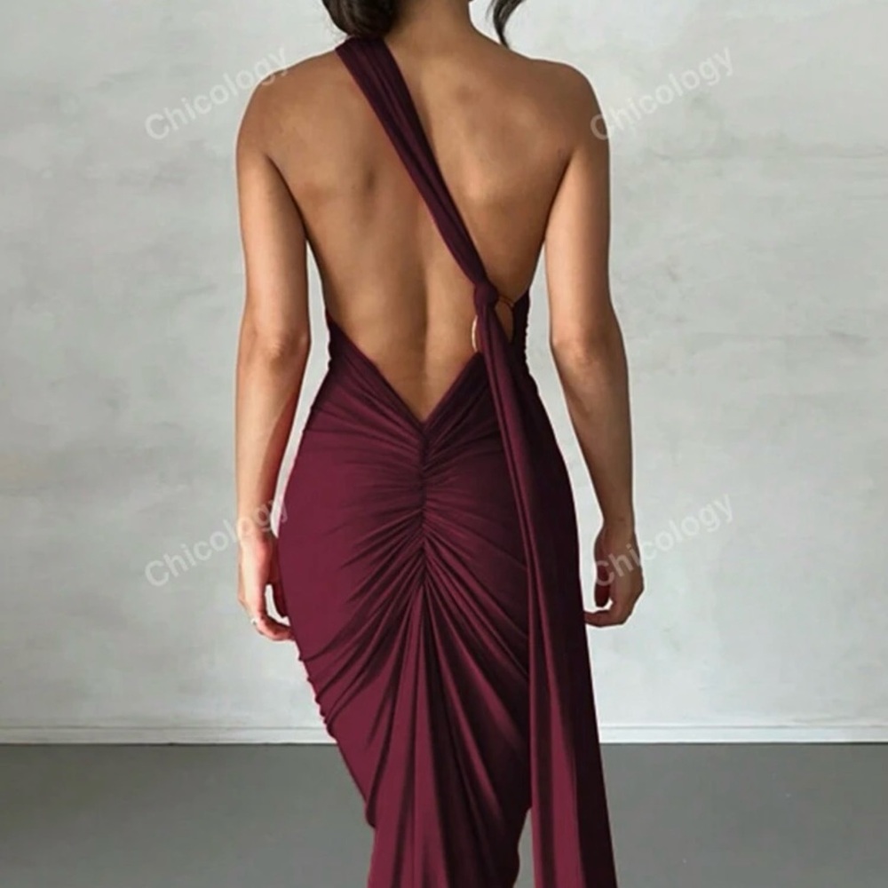 Burgundy One-Shoulder Dress